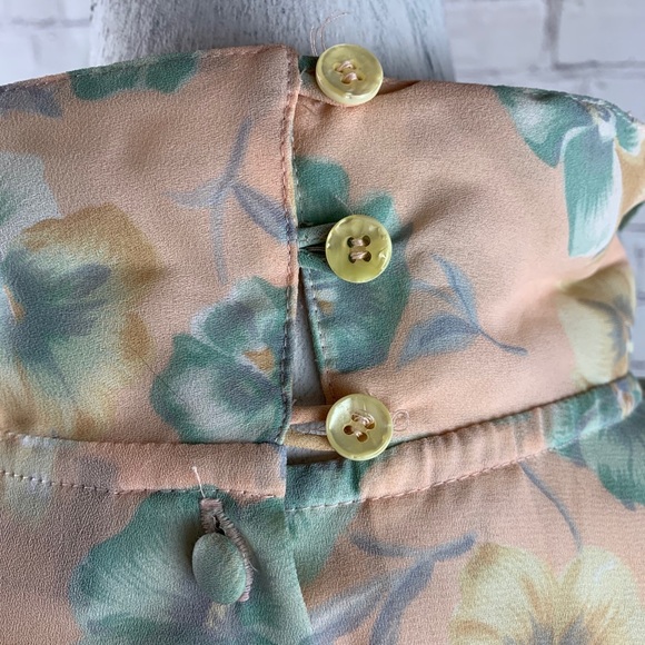 VINTAGE PERSONAL II Blouse Sheer Style with Long Sleeves Peach Floral Design - Picture 13 of 16